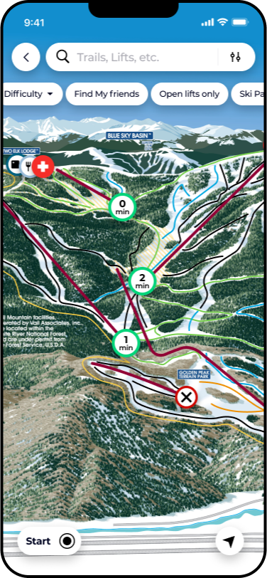 My Epic app interactive trail map